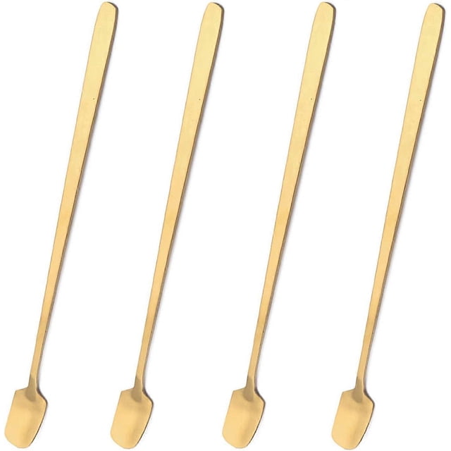 Stainless Steel Coffee Spoons, 6.7 Inch Stirring Spoons, Cocktail Stirring Spoons for Coffee Tea Dessert Cake Ice Cream Cappuccino (Square-Gold-4Pack)