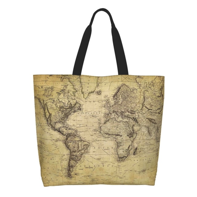 Fotbe Vintage World Map Bolsa Tote Estética de Lona con Estampado para Mujer - Bolsa Reutilizable de Hombro Casual para Vacaciones, Compras, Trabajo y Gimnasio