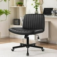 thumbnail image 2 of Black PU Stool Chair with Wheels Height Adjustable Swivel Vanity Chair for Home Office Desk Chair with Wide Seat, 2 of 6