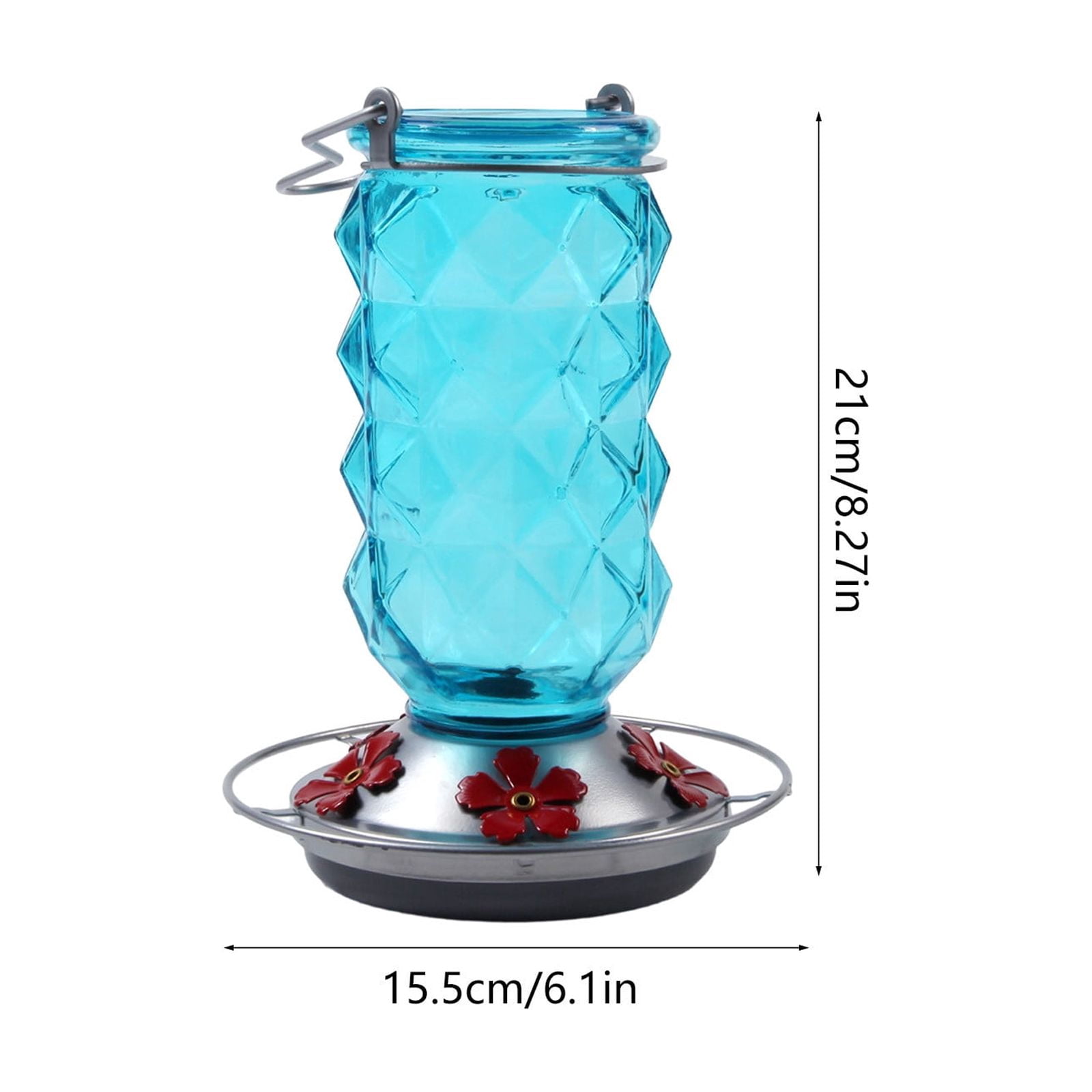 BZPIZ Hummingbird Feeders for Outdoors, Hanging Glass Bowl Hummingbird Feeder with Flower Shaped Feeding Ports, Bird Baths for Hummingbirds, Garden Patio Backyard Lawn Decor Blue