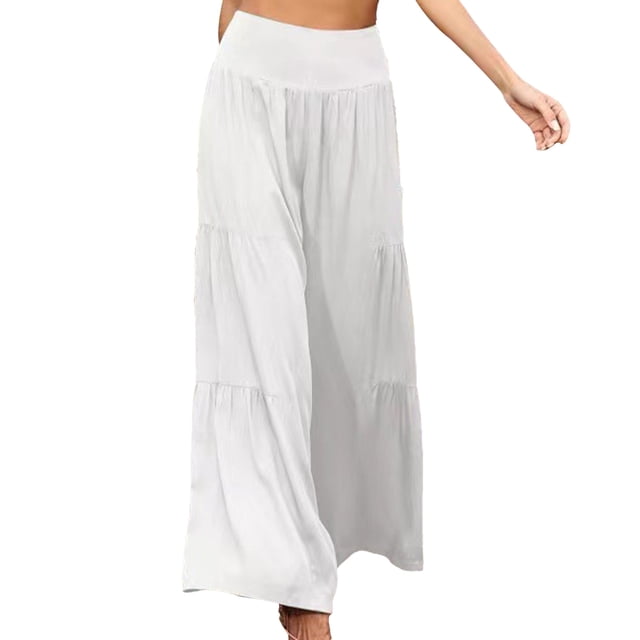Pantalones de pierna ancha para mujer, cintura alta, color sólido, ajuste holgado, pantalones casuales para uso diario, yoga, blanco L