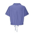 thumbnail image 5 of WREESH Womens Cropped Button Down Shirt Linen Drawstring Waist Short Sleeve Casual Loose Top, 5 of 6