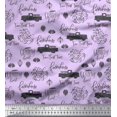 thumbnail image 1 of Soimoi Purple Poly Georgette Fabric Cartruck & Farmhouse Text Fabric Prints By Yard 52 Inch Wide, 1 of 5
