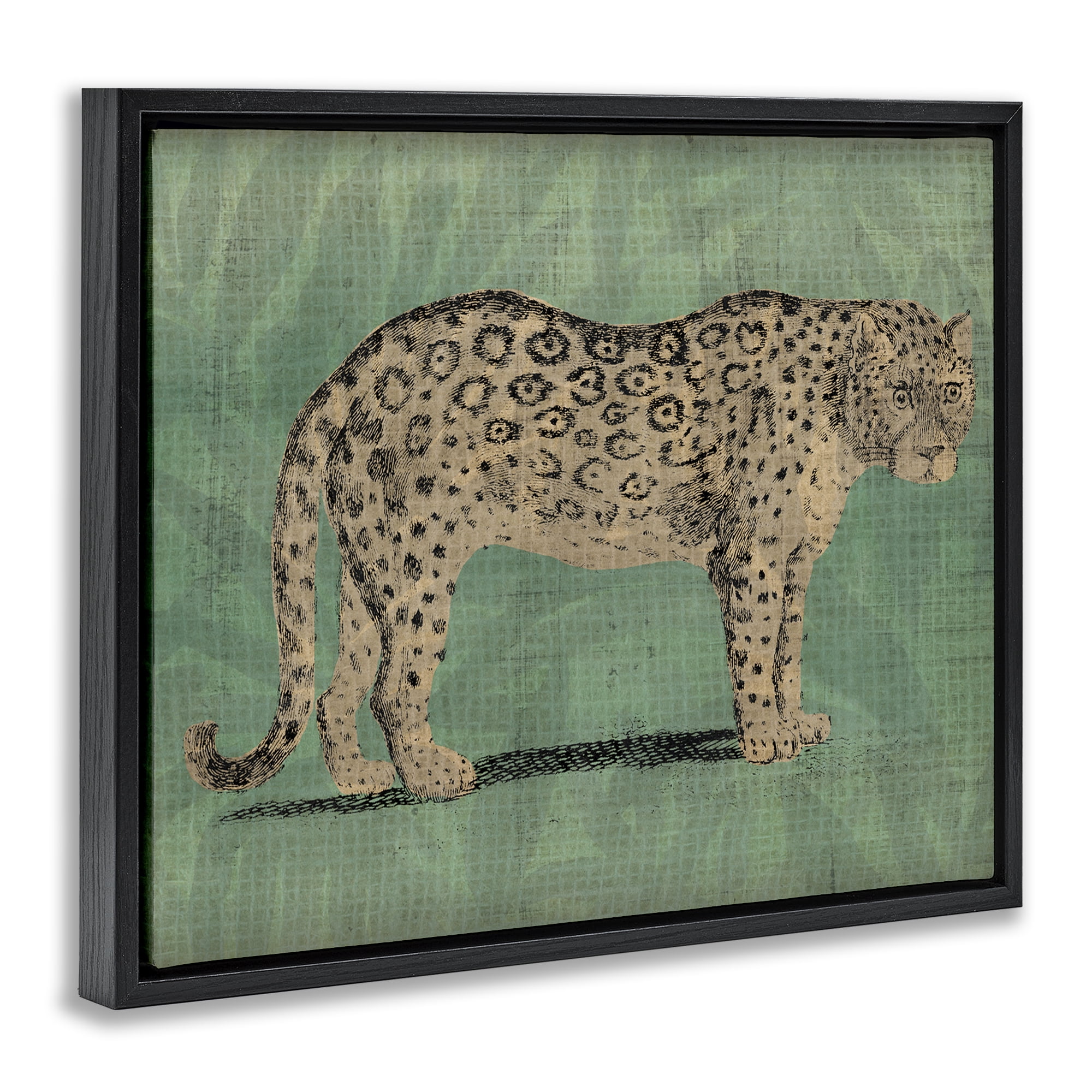 Stupell Industries Traditional Cheetah on Green Animals & Insects Painting Black Floater Framed Canvas Art Print Wall Art, 21 x 17