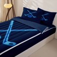 thumbnail image 2 of Erosebridal Neon Hockey Pattern Zipper Full Size Comforter Sets with Fitted Sheet and 2 Pillowcases,Glow Line Print Zipper Bedding Set,Navy Blue,Navy Blue Reversible, 2 of 4