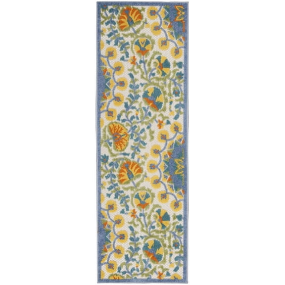 2' X 8' Blue And Orange Toile Non Skid Indoor Outdoor Runner Rug