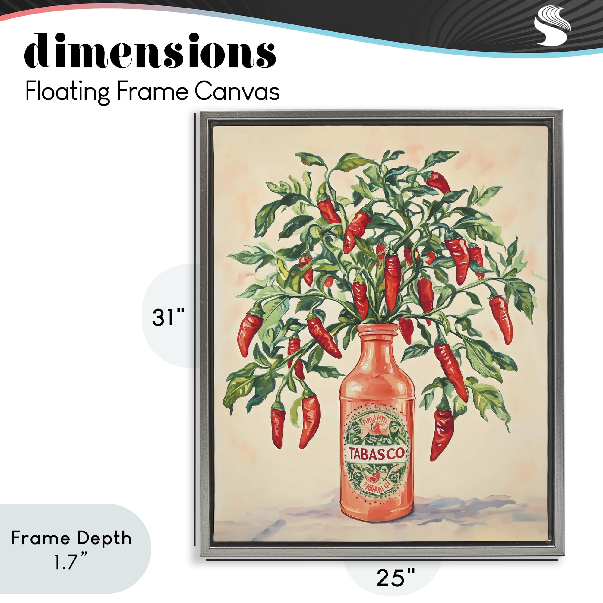 Stupell Industries Chili Peppers in Hot Sauce Vase Gray Framed Floater Canvas Wall Art, design by The Prints Vibe