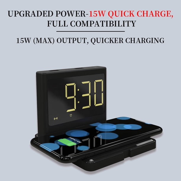 3NI1 Reloj 15W Cargador inalámbrico rápido Luz nocturna Cargador inalámbrico multifuncional