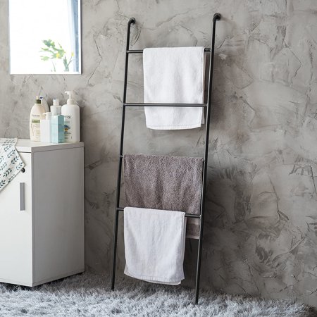 MyGift 4-Foot Wall-Leaning Black Metal Towel Rack