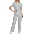 thumbnail image 2 of RXMEKW Short-Sleeve V-Neck Scrub Set for Women with Pocket, Polyester Uniform Top and Pants, 2 of 9