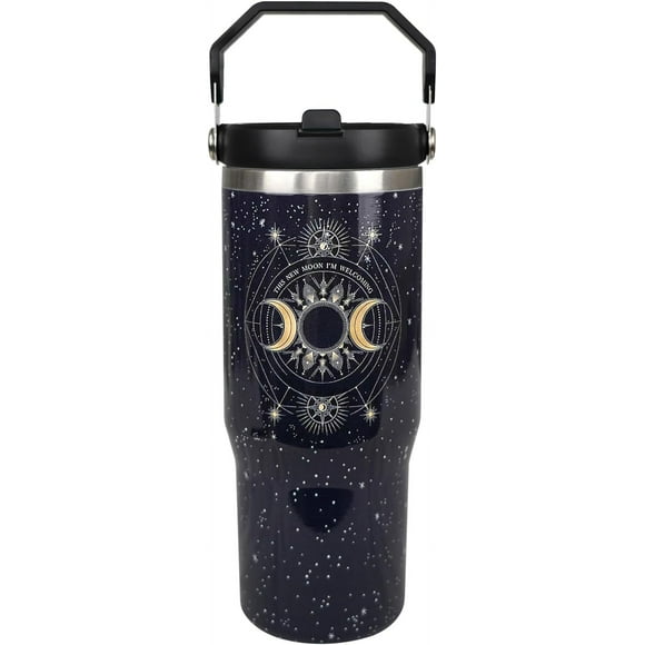 Gothic 30 oz Tumbler with Handle and Flip Straw，Stainless Steel Double Wall Insulated Travel Bottle with Top Handle Lid, Spill-Proof Tumbler with Straw and Handle for Men Women