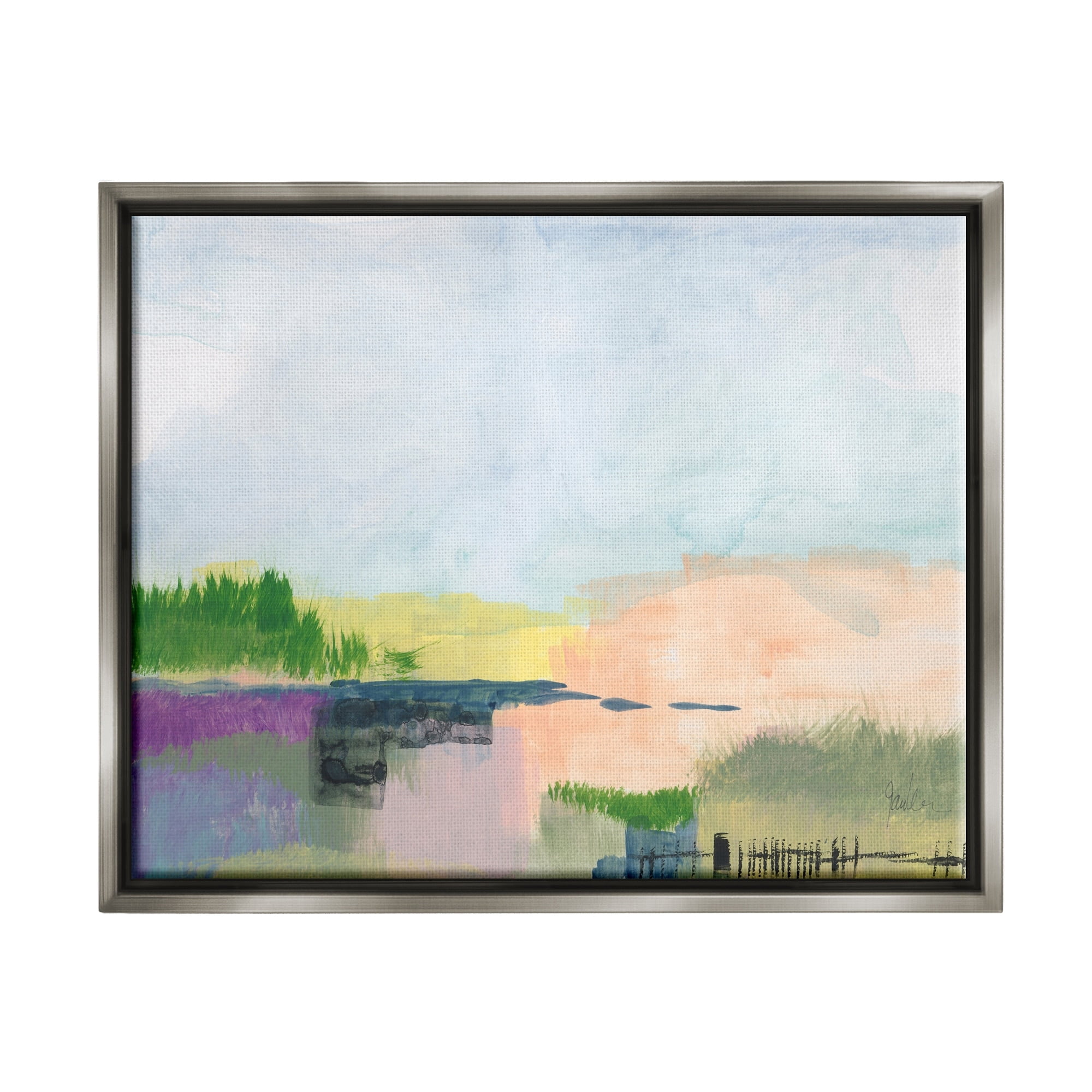 Stupell Industries Rural Pastel Landscape Comforting Farmland Hills Scenery Painting Luster Gray Floating Framed Canvas Print Wall Art, Design by Jan Weiss