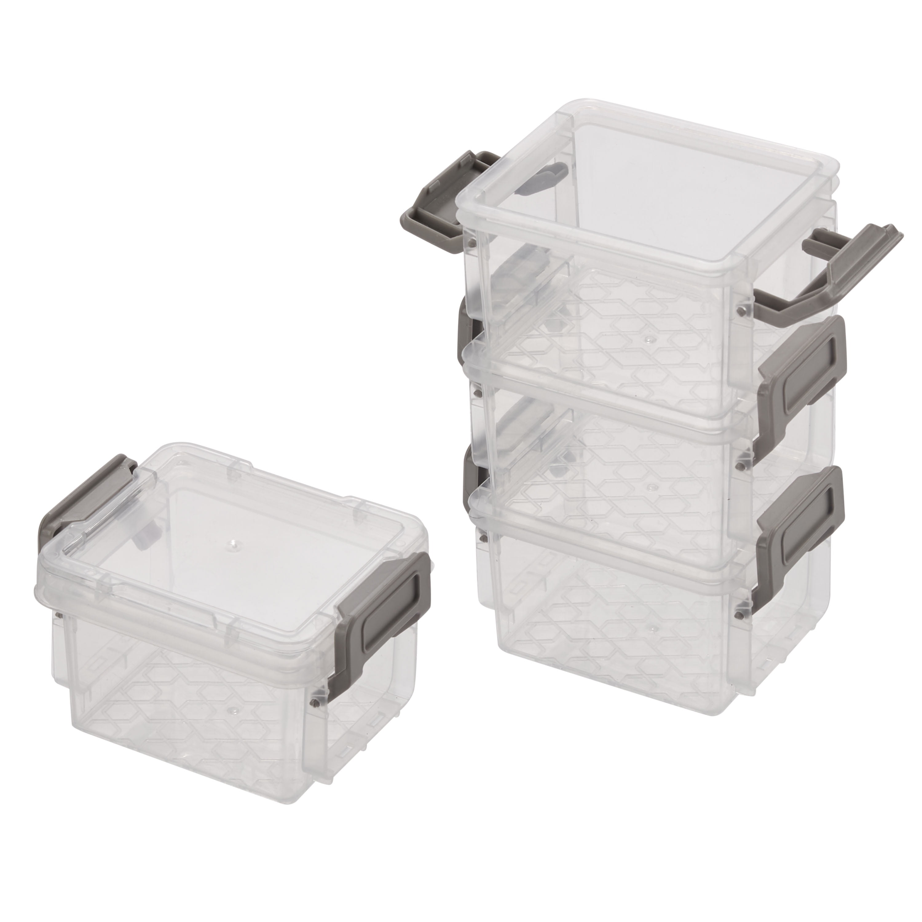 Simplify 4 Pack 5oz Stackable Clear Storage Boxes with Grey Lid