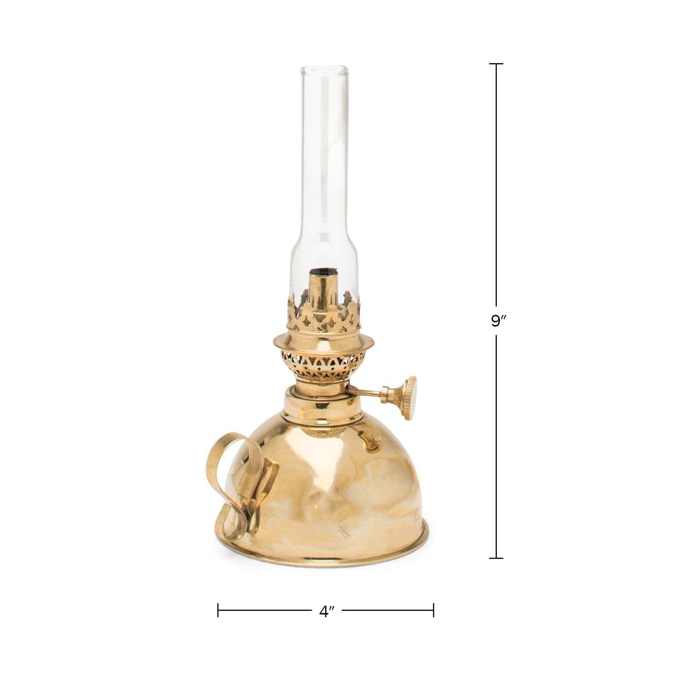 Kings County Tools 9” Tall Brass Antique-Style Oil Lamp - Extra-Bright Antique Hurricane Lantern