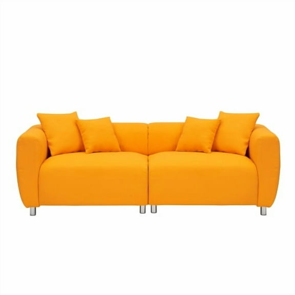 89 Inch Sofa for Living Room, Fashion Sofa with Metal Legs, 3 Seater Sofa, Solid Wood Frame Couch with 4 Pillows for Apartment Office Living Room (Yellow)