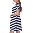 thumbnail image 2 of Easygdp Navy Blue And White Stripes para Vestido Transpirable de Mujer, Vestido Suelto de Manga Corta con Pliegues y Bolsillos para el Verano, 2 of 6