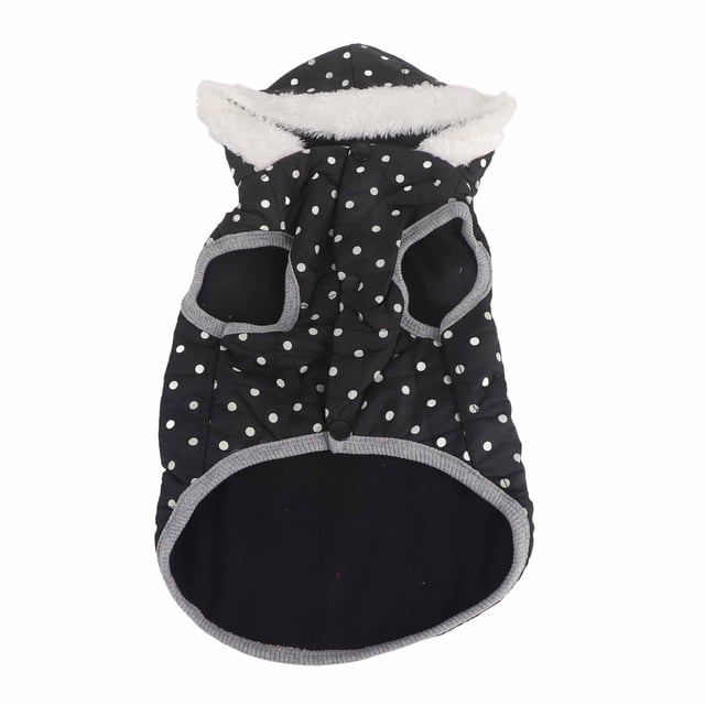 Chaleco de invierno para mascotas, elegante, acolchado con lunares y capucha gruesa, chaqueta para perros pequeños, medianos y gatos, con capucha, para clima frío, chaleco de lunares S
