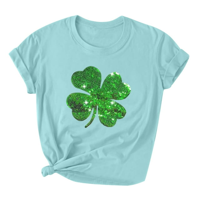 Besolor T-Shirts de la Saint-Patrick pour Femmes Col Rond Manches Courtes Basiques T-Shirts Graphiques Shamrock Hauts de Festival