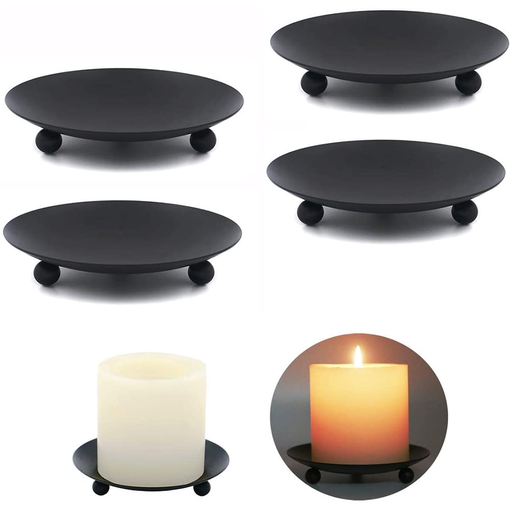 Decorative Iron Plate Candle Holder, Set of 4, Pillar Candlesticks