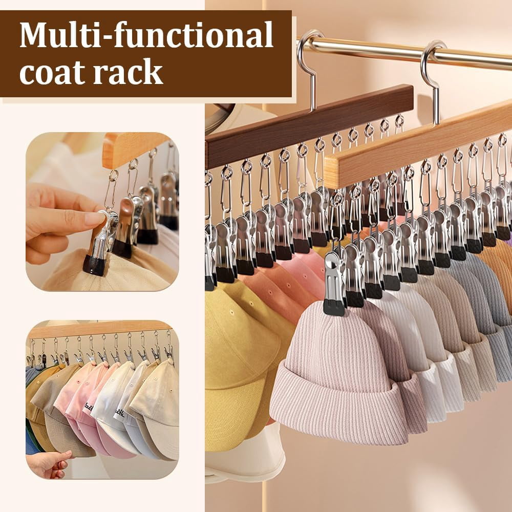 Space Saving Hanging Closet Organizer with 10/12 Clips, Multi-Purpose Storage Hanger for Jeans Skirts Scarves Socks, Heavy Duty Metal Frame with 360° Rotating Hook