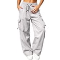 thumbnail image 2 of Parachute Pants Women Summer Elastic Waist Drawstring Wide Straight Leg Loose Casual Lightweight Cargo Pants with Pockets, 2 of 8