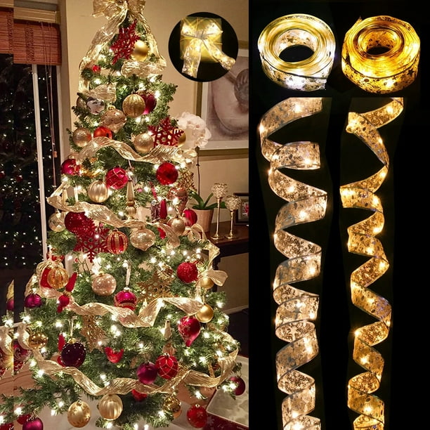Cadenas de luces navideñas, lazos de cinta LED, adornos para árbol de Navidad, decoración navideña para el hogar 2024, Navidad Natal, Año Nuevo 2025
