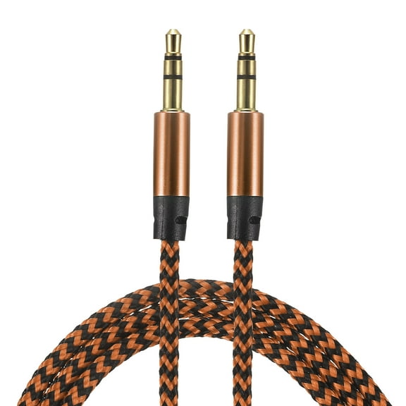 2 Pack Aux Cable 3.5mm Male to Male Nylon Braided 3Ft 3 Pole Hi-Fi Stereo Sound Auxiliary Cord Orange Gold