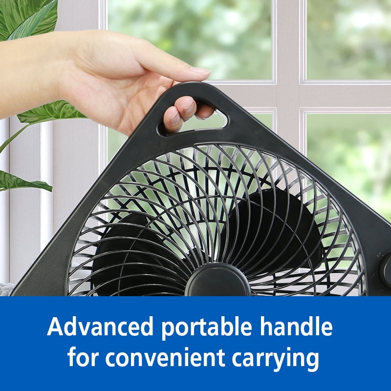 Mainstays 9-inch Box Indoor Comfort Personal AC Electric Fan, 3 Speeds, Black
