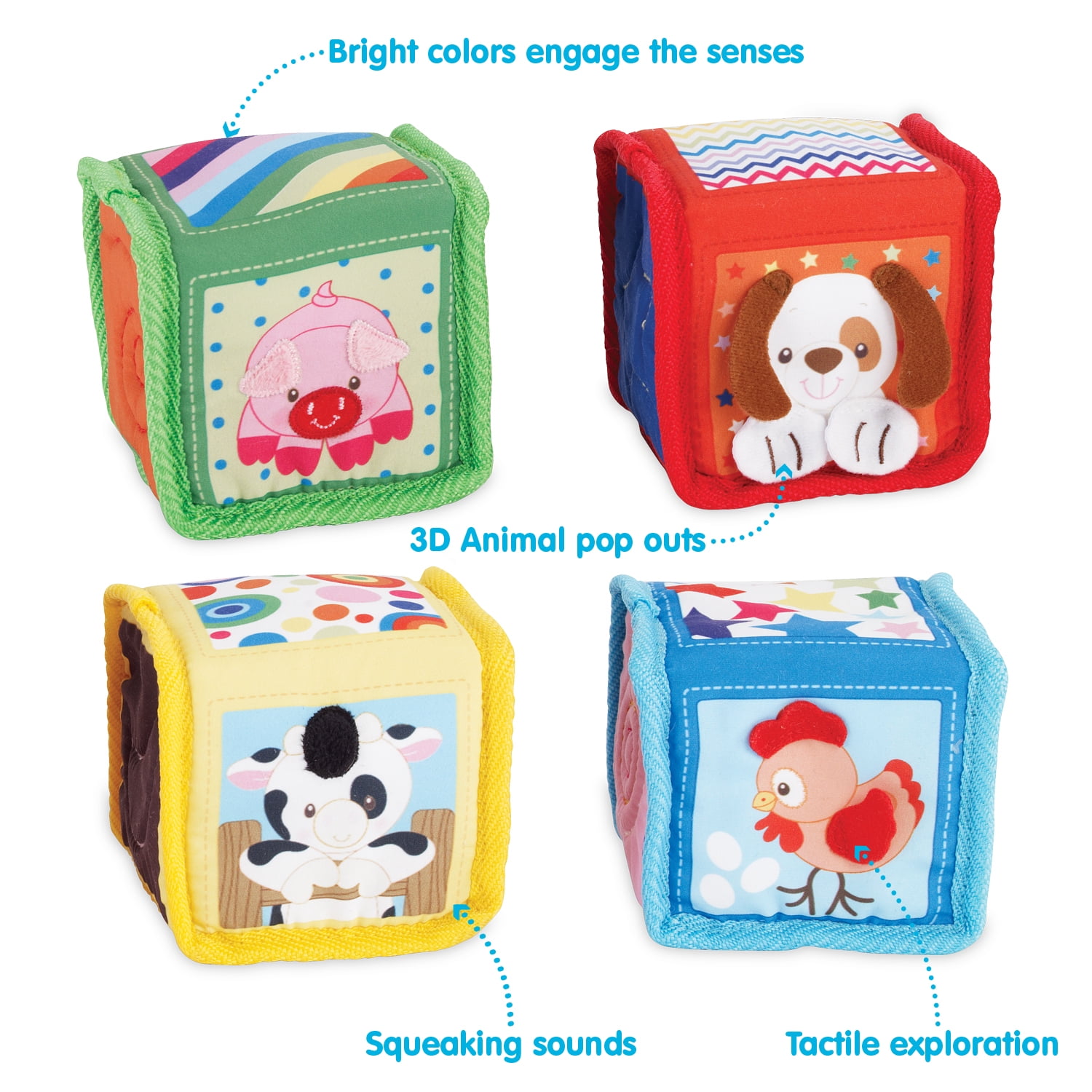 Kidoozie Discovery Soft Blocks for Infants and Toddlers ages 3-18 months; Texture, Shapes and Sounds to Engage the Senses