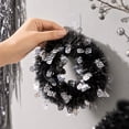 thumbnail image 4 of Homellea Black Silver Halloween Tinsel Wreath, 10.23 Inch Skull Hanging Door Wreath with Metallic Skull Accents for Front Door, Mantel, Wall, Window, Entryway and Party Decor, 4 of 6