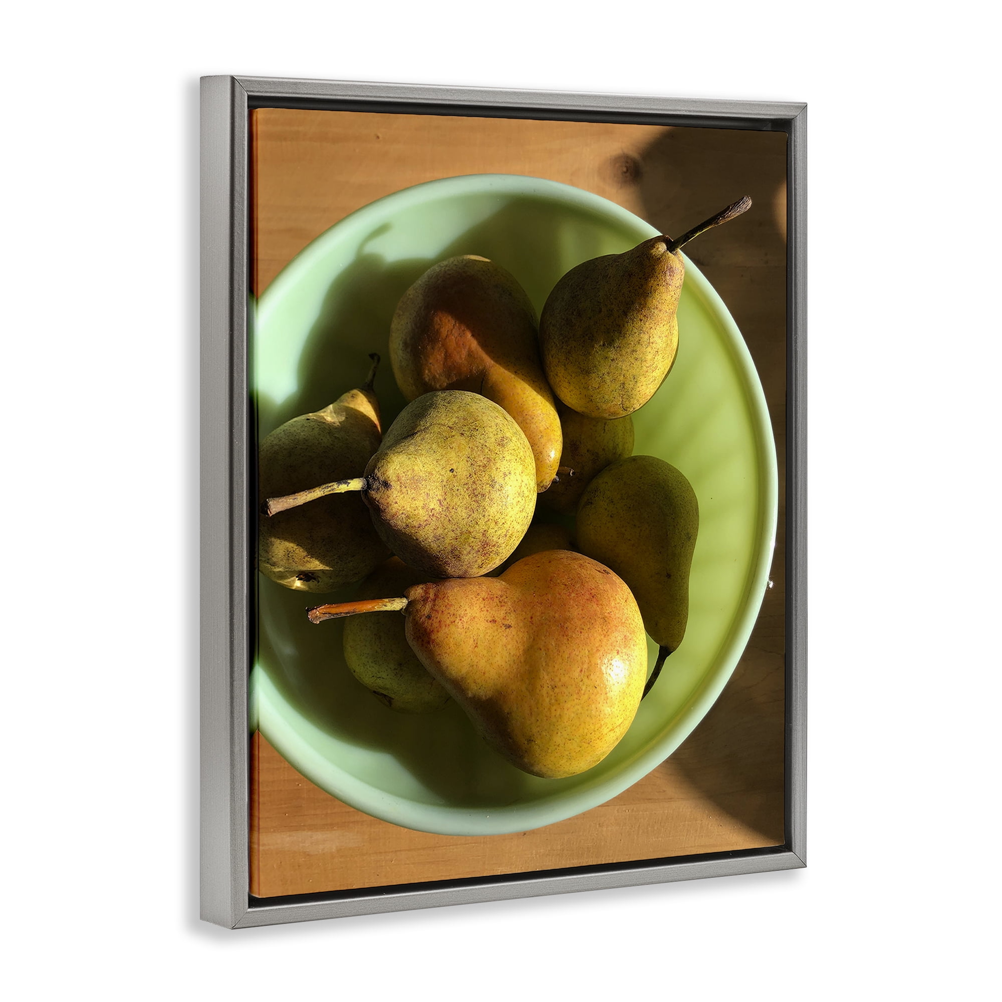 Stupell Industries Kitchen Bowl of Pears Food & Beverage Photography Gray Floater Framed Canvas Art Print Wall Art, 17 x 21