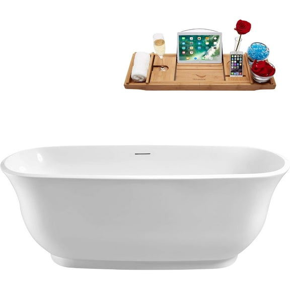 59'' Streamline N670BGM Freestanding Tub and Tray With Internal Drain
