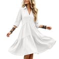 thumbnail image 5 of Ayolanni 3/4 Sleeve Dresses for Women Solid V-Neck A-Line Maxi Dress Party Wedding Guest Plain Button Down Long Dress White S, 5 of 6
