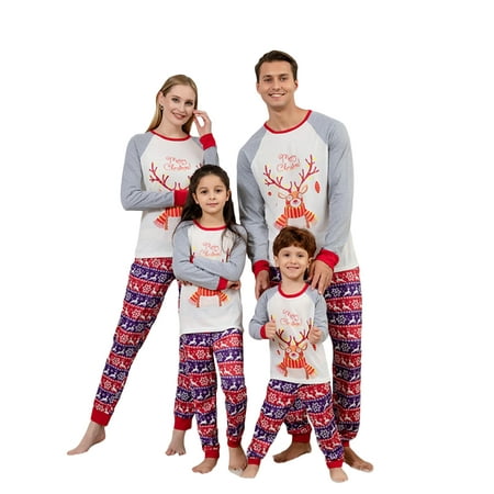 

TOPGOD Christmas Family Matching Pajamas Elk Print Raglan Long Sleeve Tops and Long Pants Sleepwear