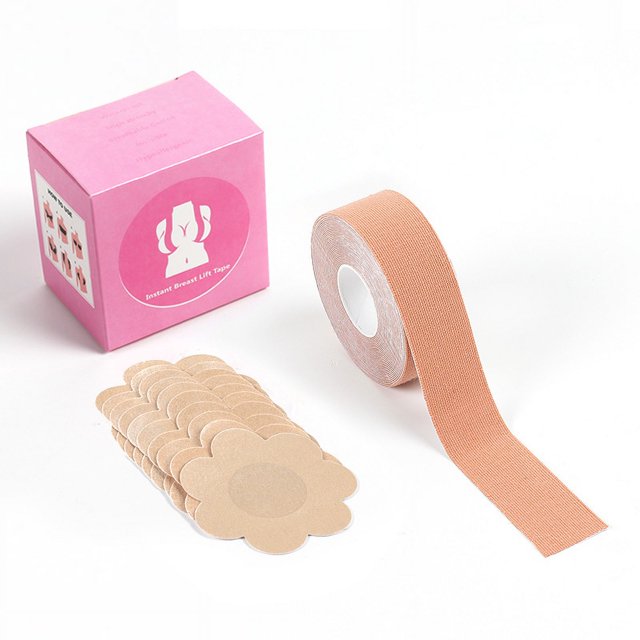 Correa para el pecho Sujetador autoadhesivo invisible sin tirantes para el pecho, correa adhesiva para sujetador de 5 cm × 5 m (correa de elevación) + 5 pares (pegatina de cepillo de tela) Correa para
