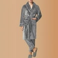 thumbnail image 7 of Robes Set for Men Plush Flannel Bathrobe and Pajamas Pants Soft Fleece Knee Length Bathrobe House Coat Sleepwear Sets, Gray, XXXL, 7 of 7