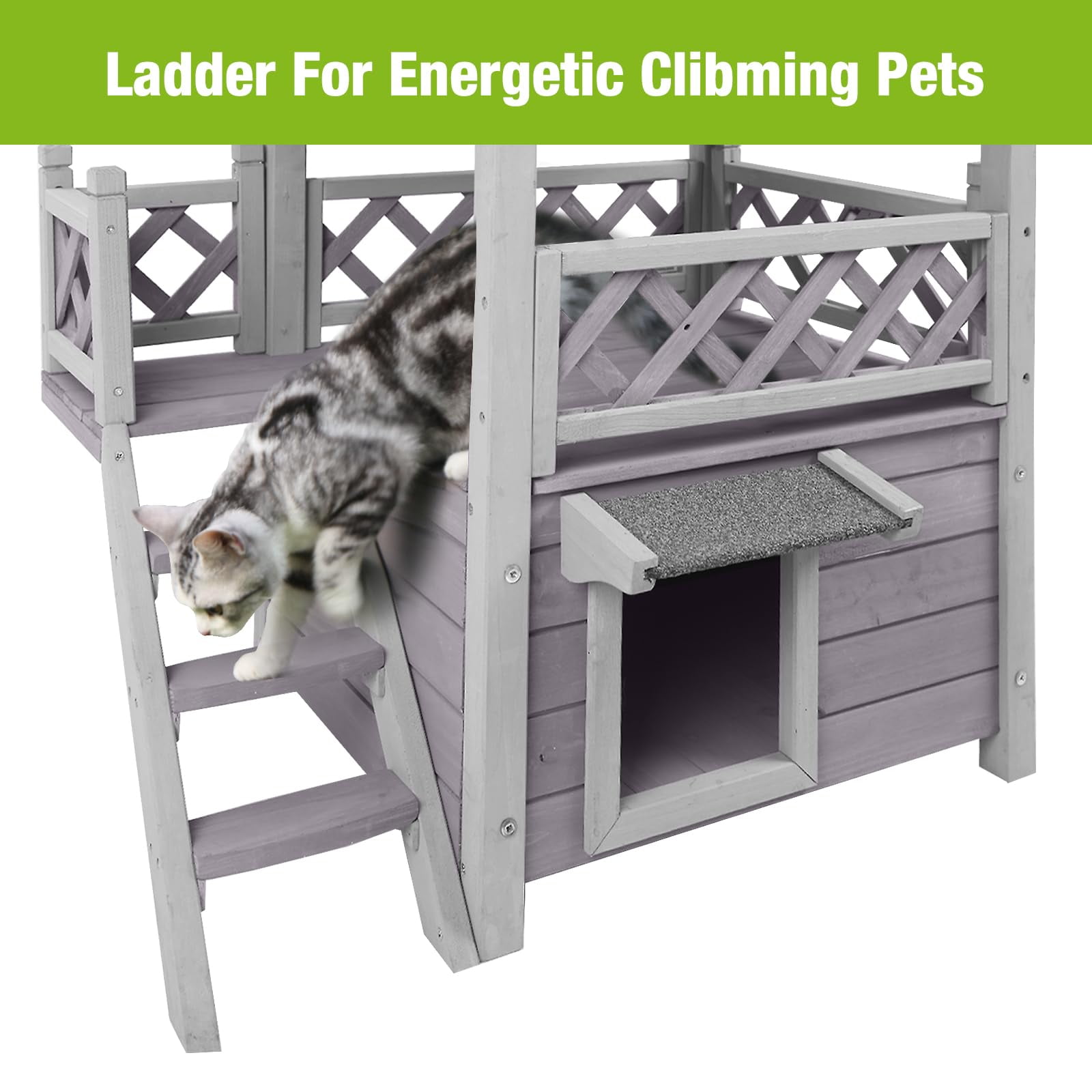 BUTINGLALE Cat House Outdoor Weatheproof Feral Cat Shelter Wooden Cat Condos for Winter Large Balcony