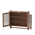 thumbnail image 3 of 24.8" Glass Door Vintage Double Door Wall Cabinet with Three Tiers of Storage, Open Top Shelves and Towel Rack, Retro Wooden Wall-Hanging Cabinet for Bathroom, Kitchen, Dining Room, Brown, 3 of 9