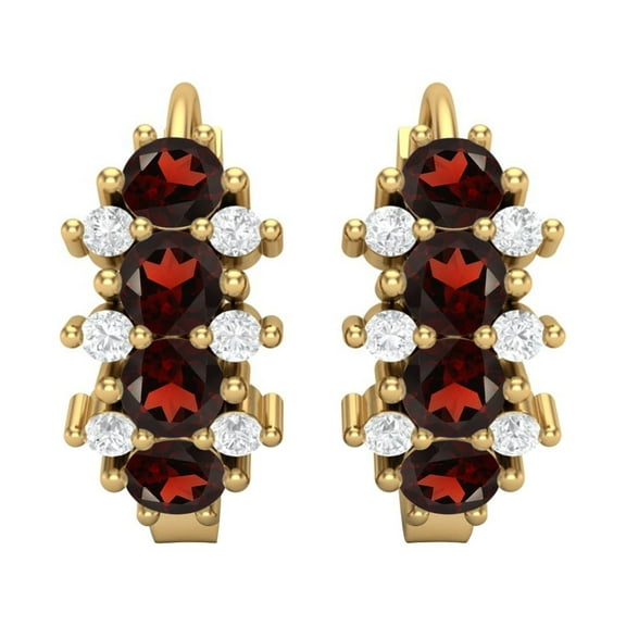 Mooneye 925 Sterling Silver Gold Vermeil 1.36 Ct Round Garnet Huggie Hoop Women Wedding Earrings