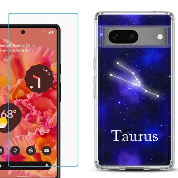 Slim-Fit Gel TPU Phone Case for Google Pixel 7, with Tempered Glass Screen Protector, by OneToughShield ® - Taurus