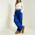 thumbnail image 6 of WULMLEO Women's Wide Leg Sweatpants with Front Seam Detail Elastic Drawstring High Waist Loose Casual Pants with Pockets Royal Blue M, 6 of 6