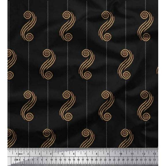 Soimoi Crepe Silk Fabric Stripe & Dotted Swirl Abstract Print Fabric by the Yard 42 Inch Wide
