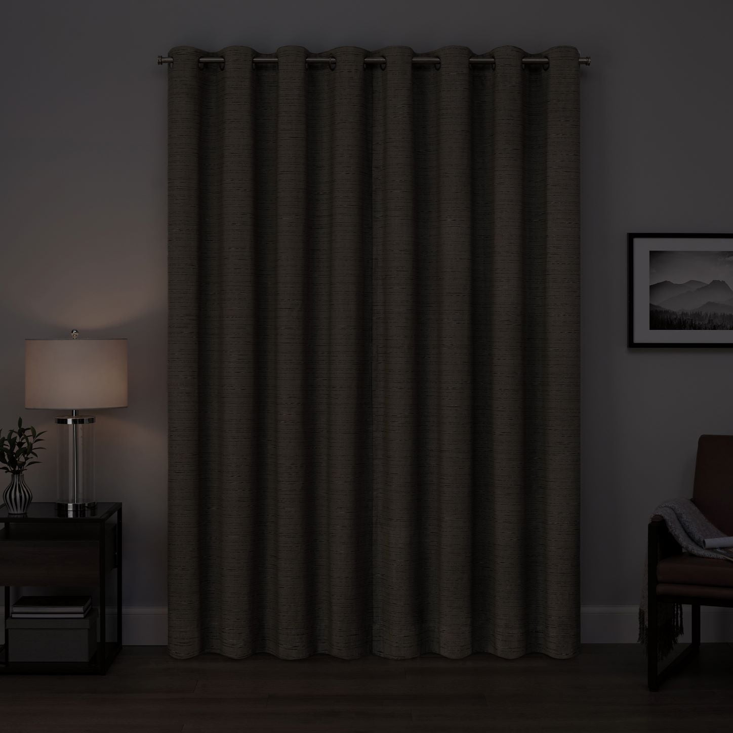 Eclipse Branson Magnitech 100% Blackout Curtain, Grommet Window Curtain Panel, Seamless Magnetic Closure, 84 in x 50 in wide, (1 Panel), Mocha