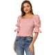 thumbnail image 2 of INSPIRE CHIC Blusa de manga abullonada con cuello cuadrado y volante fruncido para mujer Rosa M, 2 of 6