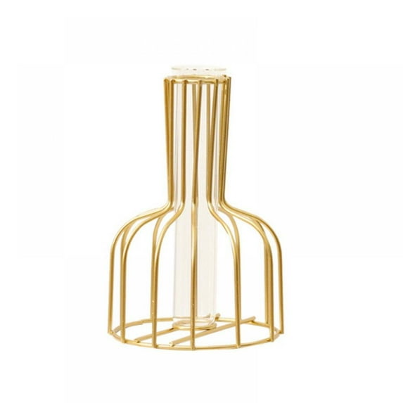 Desktop Geometric Plant Golden Metal Flowerpot,Ins Glass Flower Vase with Gold Metal Stand,Plant Holder for Home Wedding Party Decor