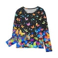 thumbnail image 5 of AJTQTH Floral Shirts for Kids Girls Casual Long Sleeve Crewneck Graphic Pullover Tops Fashion Basic Workout Sweatshirts Cotton T-Shirts Multicolor#09 5-6 Years, 5 of 6