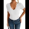 thumbnail image 2 of Camisetas de Corta con Cuello en V y Encaje para Mujer, Camisetas Básicas Ajustadas de Punto Acanalado, Estilo Informal de Verano para Negocios XL, 2 of 10