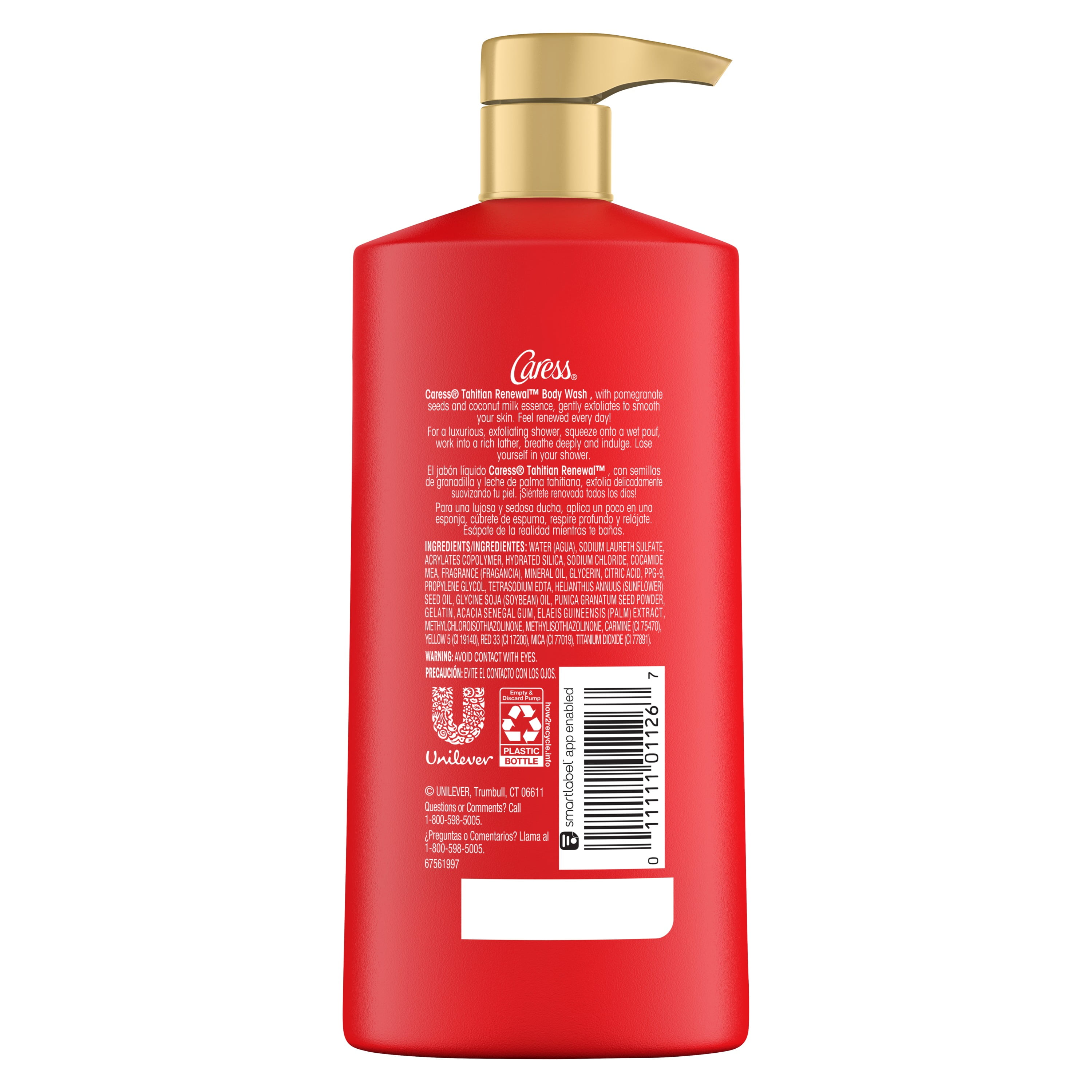 Caress Body Wash for Women, Tahitian Pomegranate & Coconut Milk for Dry Skin 25.4 fl oz