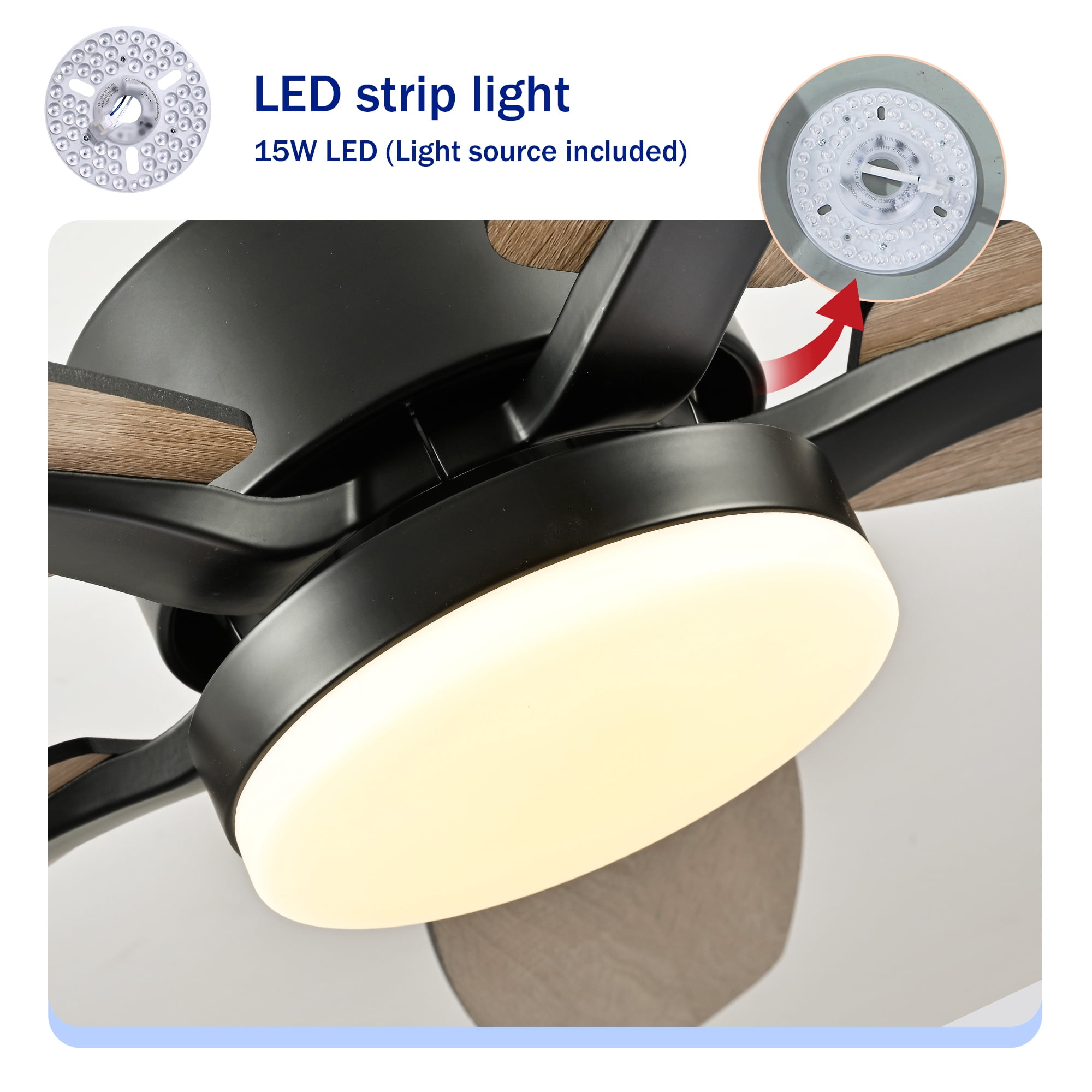 Leumius 48" Ceiling Fan with Lights and Remote Control,Quiet DC Motor Ceiling Fans 6 Speed Levels,Reversible Ceiling Fan for Patio Living Room Bedroom Office
