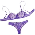 thumbnail image 2 of Floral Embroidered Bra Set for Women, See Through Mesh Bras and Lightweight Briefs, Ladies Elegant Everyday Bra(Purple,L), 2 of 4